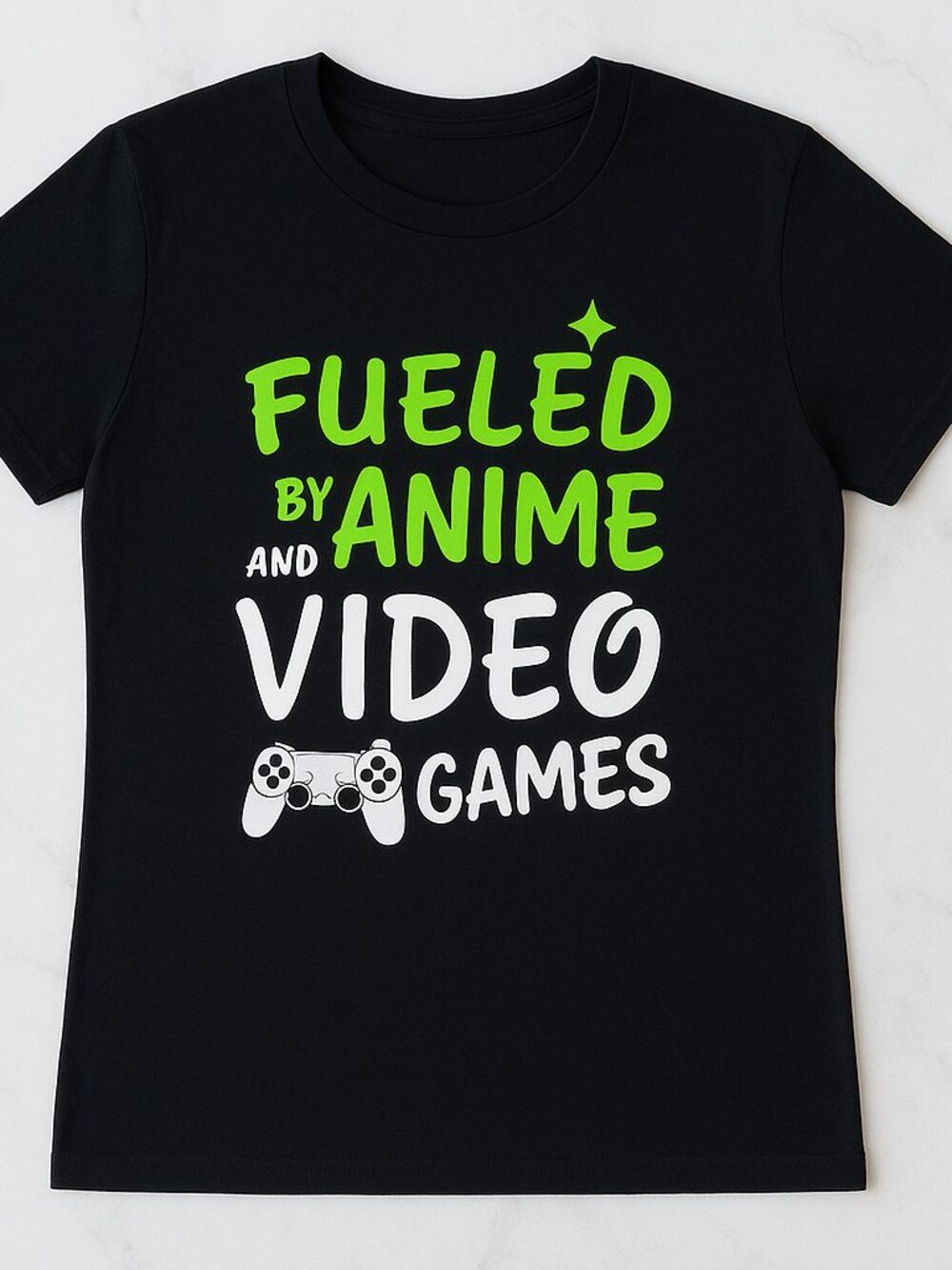 Fueled by Anime & Video Games Graphic Tee | Gamer Anime Shirt | Black T-Shirt